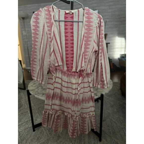 Elan Dresses & Skirts - Elan Elastic Waist Front Tie Boho Puff Sleeve Flowy Short Dress Womens Size S